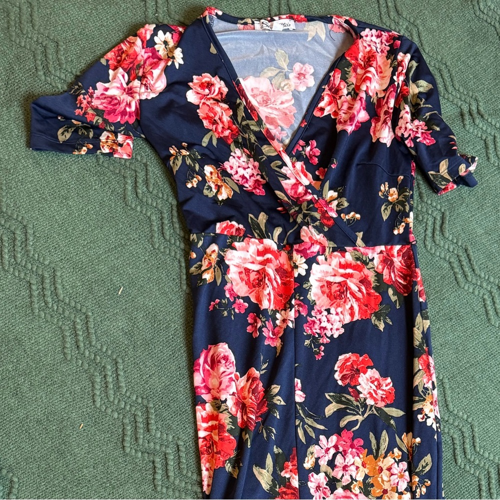 Floral Maxi Dress - Navy and Pink